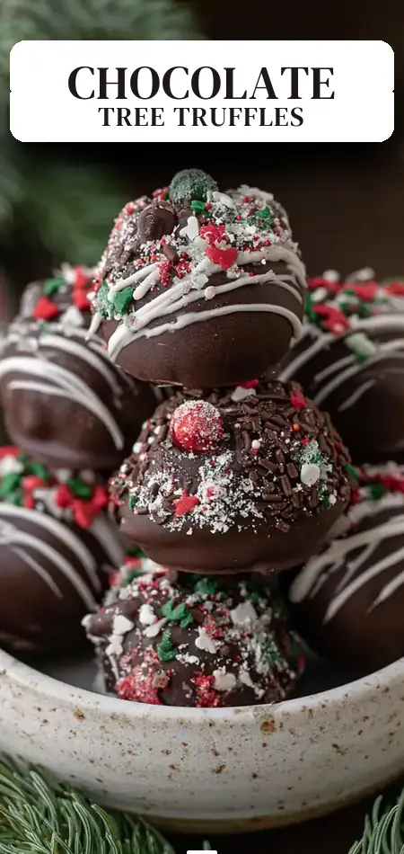 Pinterest pin (Design 2) for Chocolate Christmas Tree Cake Truffles with Little Debbies cakes