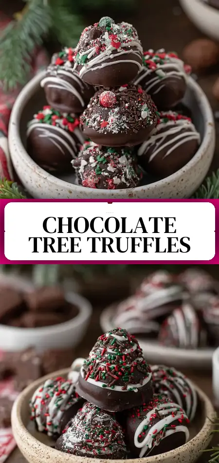 Pinterest pin (Design 3) for Chocolate Christmas Tree Cake Truffles with Little Debbies cakes
