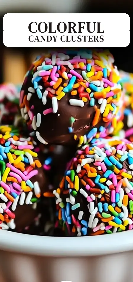 Pinterest pin (Design 2) for Rainbow Sprinkle Candy Clusters