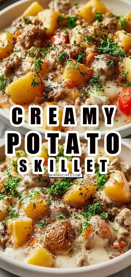 Pinterest pin (Design 1) for Creamy Meat and Potato Skillet-Quick Family Meals