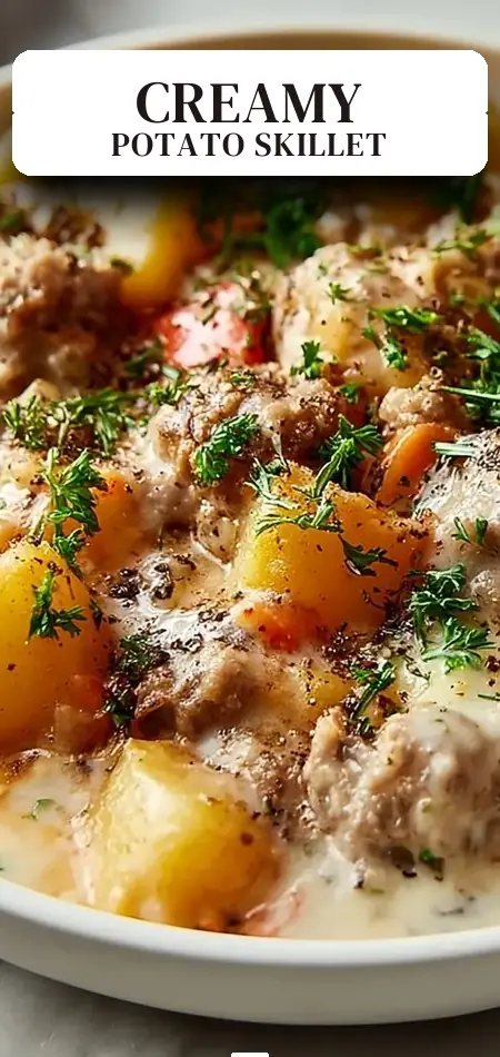 Pinterest pin (Design 2) for Creamy Meat and Potato Skillet-Quick Family Meals