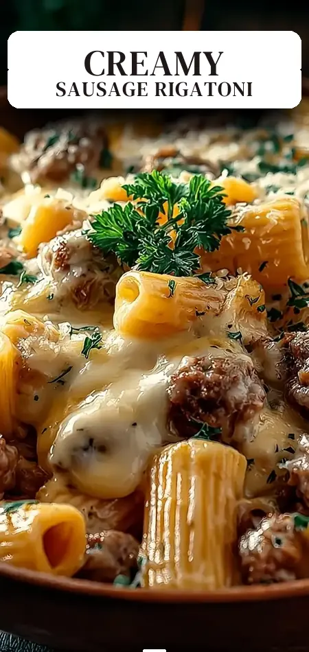 Pinterest pin (Design 2) for Indulgent Creamy Italian Sausage Rigatoni That’s Pure Comfort