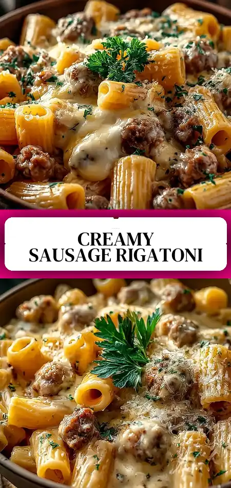 Pinterest pin (Design 3) for Indulgent Creamy Italian Sausage Rigatoni That’s Pure Comfort