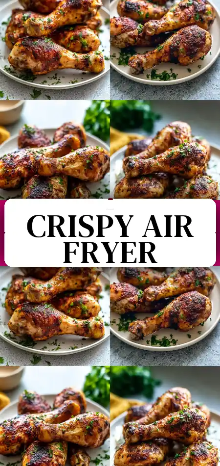 Pinterest pin (Design 3) for Crispy Air Fryer Chicken Drumsticks Recipe That's Easy & Delicious
