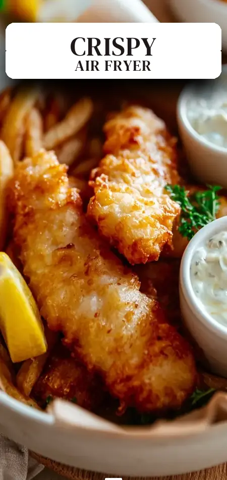 Pinterest pin (Design 2) for Air Fryer Battered Fish