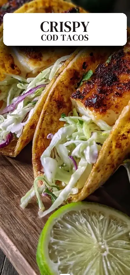 Pinterest pin (Design 2) for Crispy Baked Cod Fish Tacos with 35g Protein Easy Healthy Meal Prep