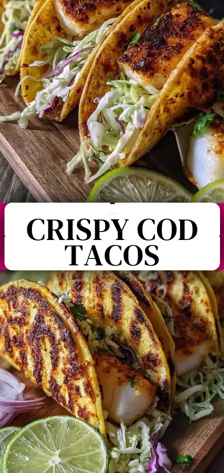 Pinterest pin (Design 3) for Crispy Baked Cod Fish Tacos with 35g Protein Easy Healthy Meal Prep
