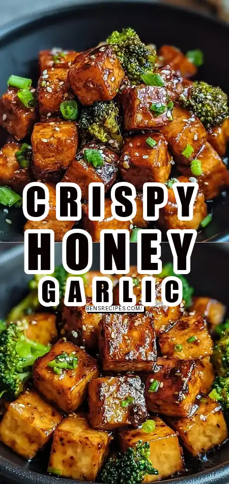 Pinterest pin (Design 1) for Crispy Honey Garlic Tofu