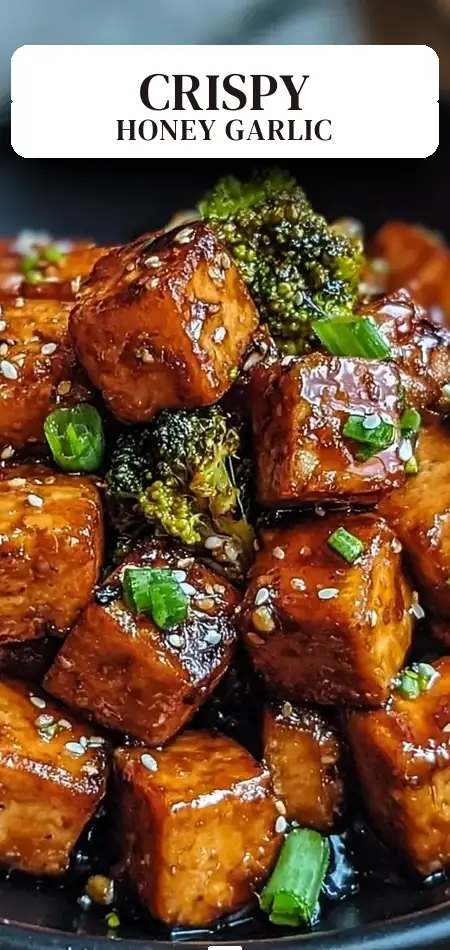 Pinterest pin (Design 2) for Crispy Honey Garlic Tofu