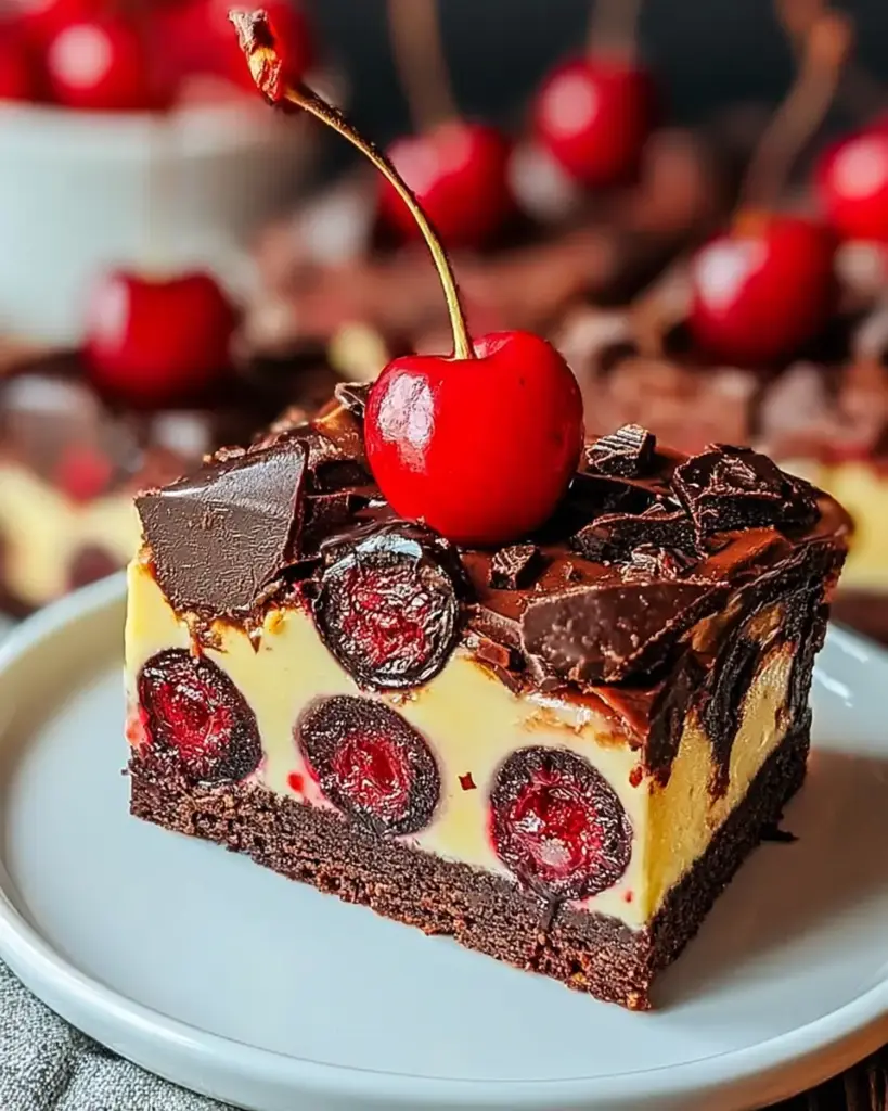 A delicious plate of Cherry Chocolate Cheesecake Brownies