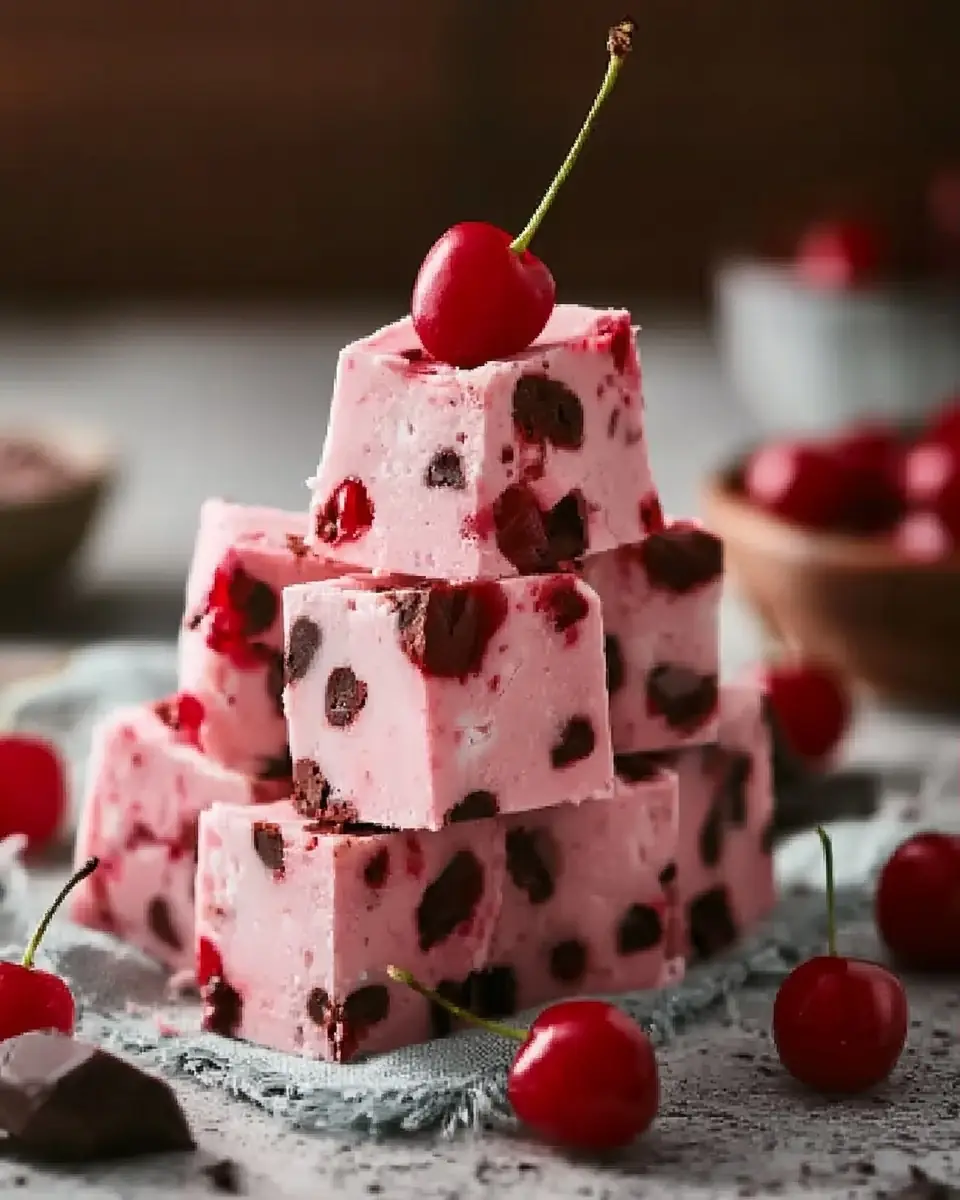 A delicious plate of Cherry Garcia Fudge: The Ultimate No-Bake Recipe for Creamy Bliss