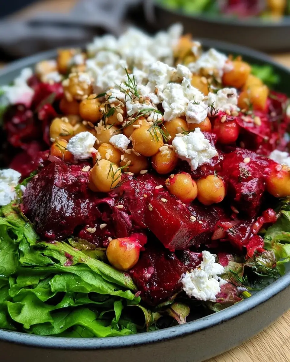 A delicious plate of Chickpea Beet Feta Salad