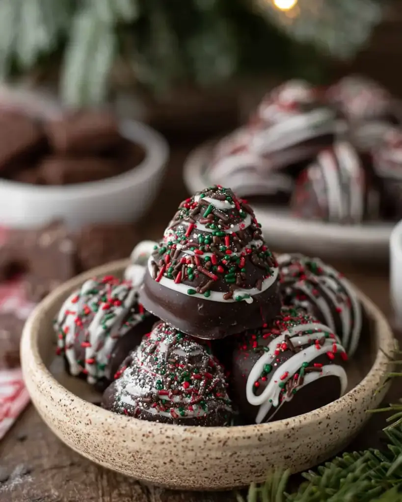 A delicious plate of Chocolate Christmas Tree Cake Truffles with Little Debbies cakes