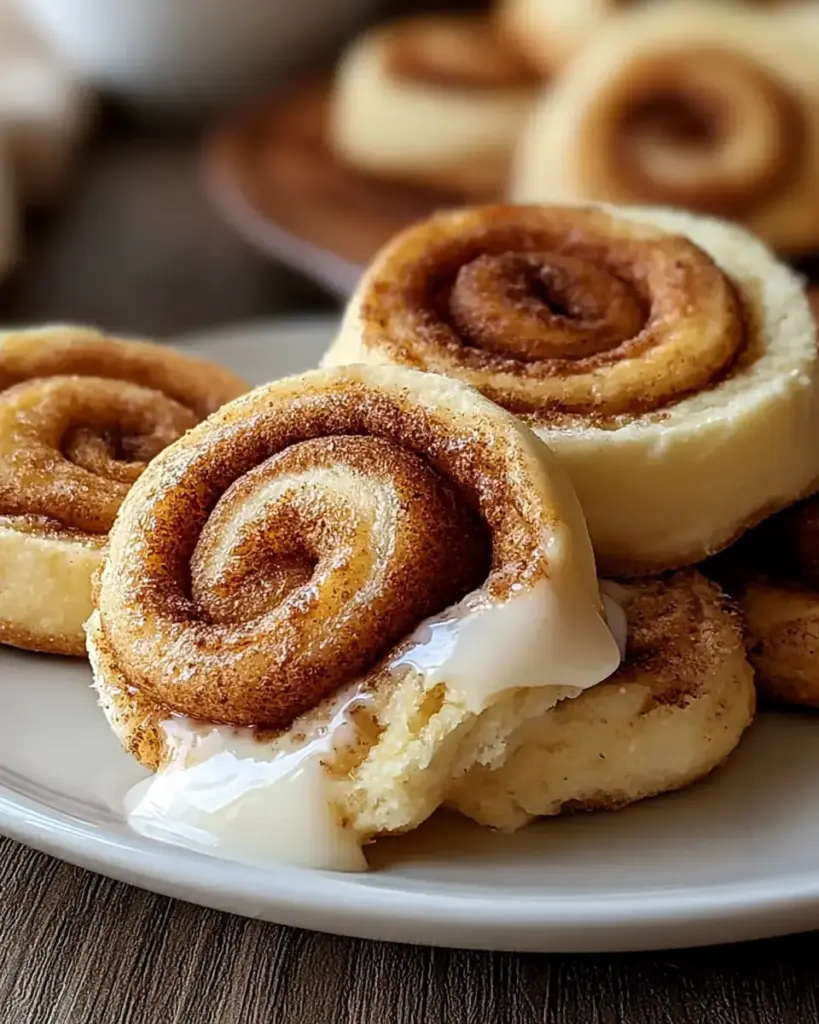 A delicious plate of Cinnamon Roll Cheesecake Cookies That Melt in Your Mouth