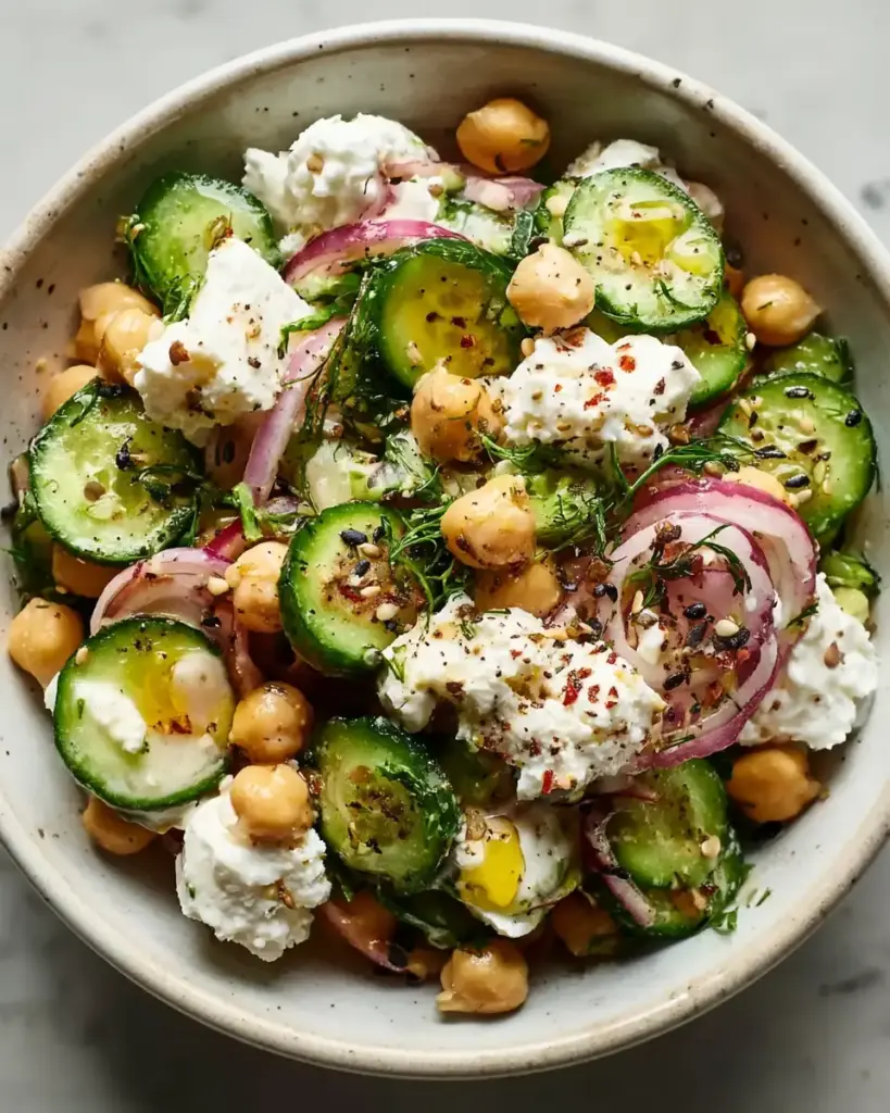 A delicious plate of Cottage Cheese Chickpea Salad (The Best High-Protein Lunch!)