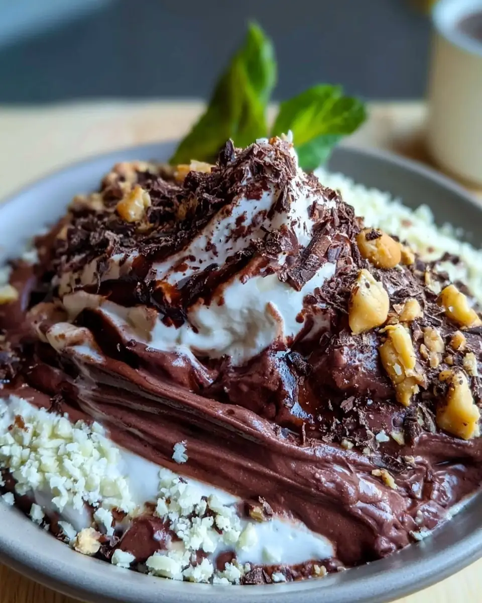 A delicious plate of Creamy Protein Brownie Batter Greek Yogurt Bowl