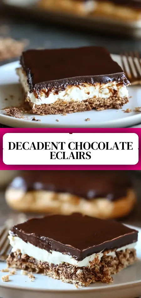 Pinterest pin (Design 3) for No-Bake Chocolate Eclair Dessert