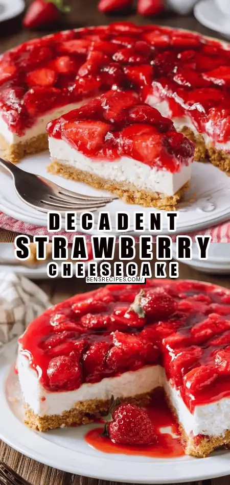Pinterest pin (Design 1) for INCREDIBLE STRAWBERRY CHEESECAKE RECIPE