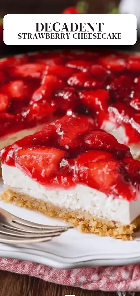 Pinterest pin (Design 2) for INCREDIBLE STRAWBERRY CHEESECAKE RECIPE