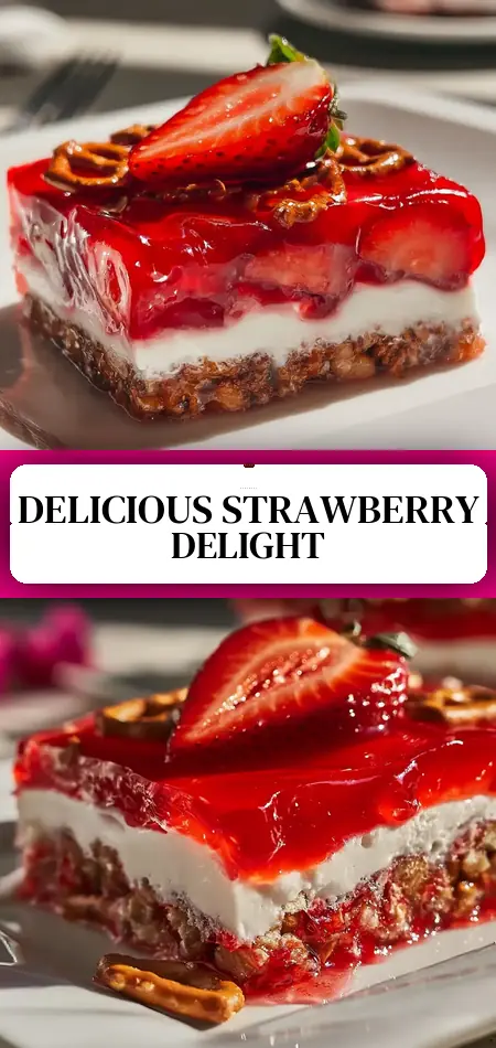 Pinterest pin (Design 3) for Strawberry Pretzel Jello Salad