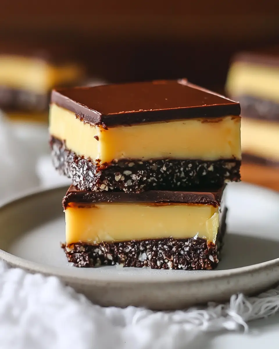 A delicious plate of Decadent Nanaimo Bars that Will Wow Your Taste Buds
