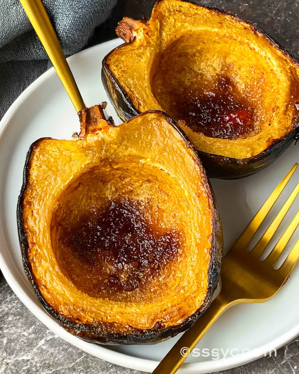 A delicious plate of Delicious Air Fryer Acorn Squash With Brown Sugar