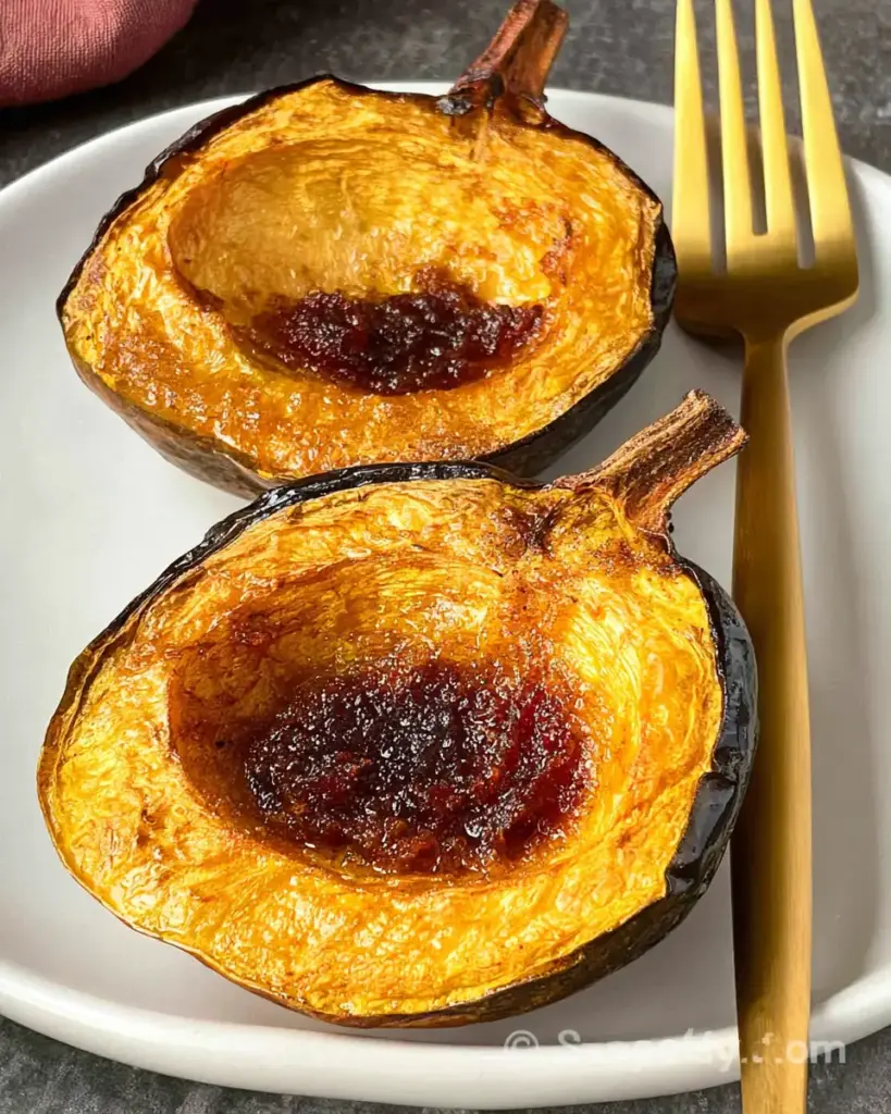A delicious plate of Delicious Air Fryer Acorn Squash With Brown Sugar
