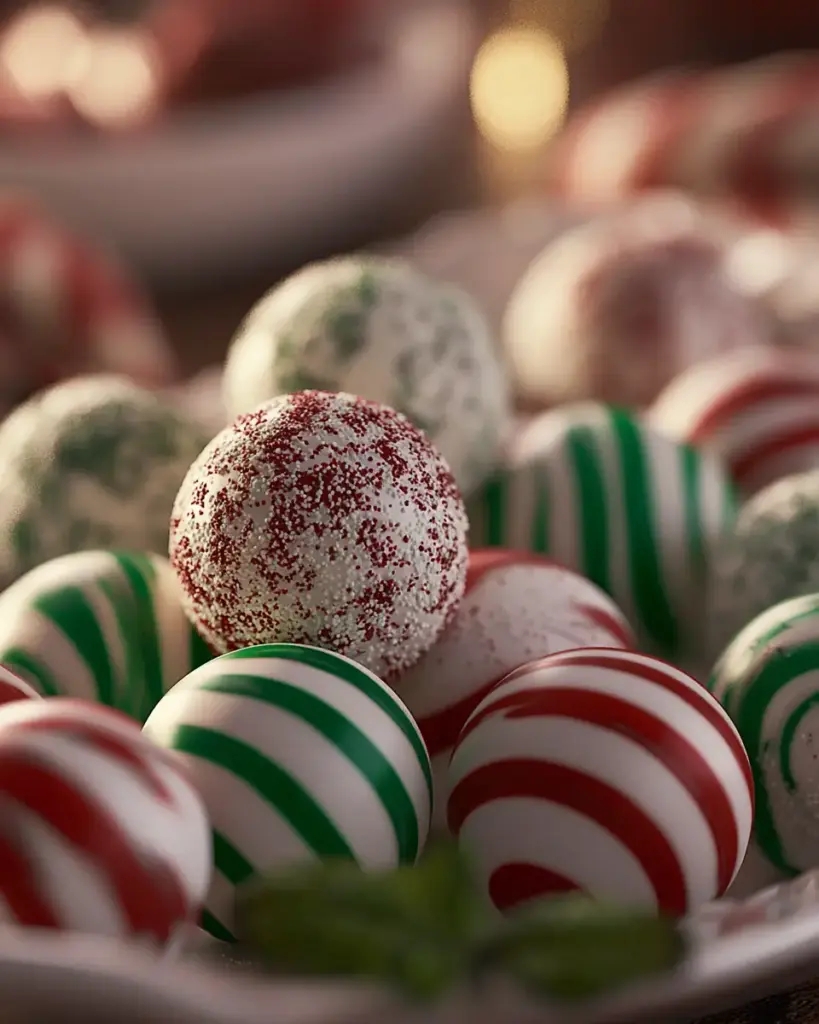 A delicious plate of Delicious No-Bake Soft Peppermint Balls