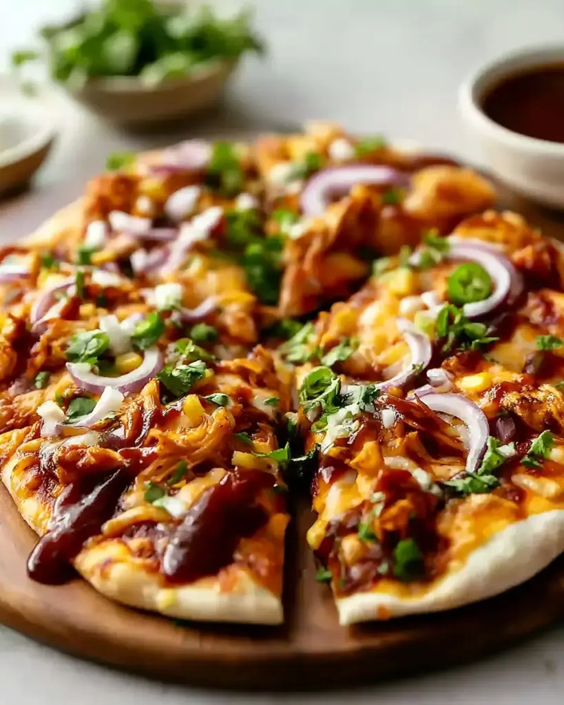 A delicious plate of Easy BBQ Chicken Flatbread Recipe