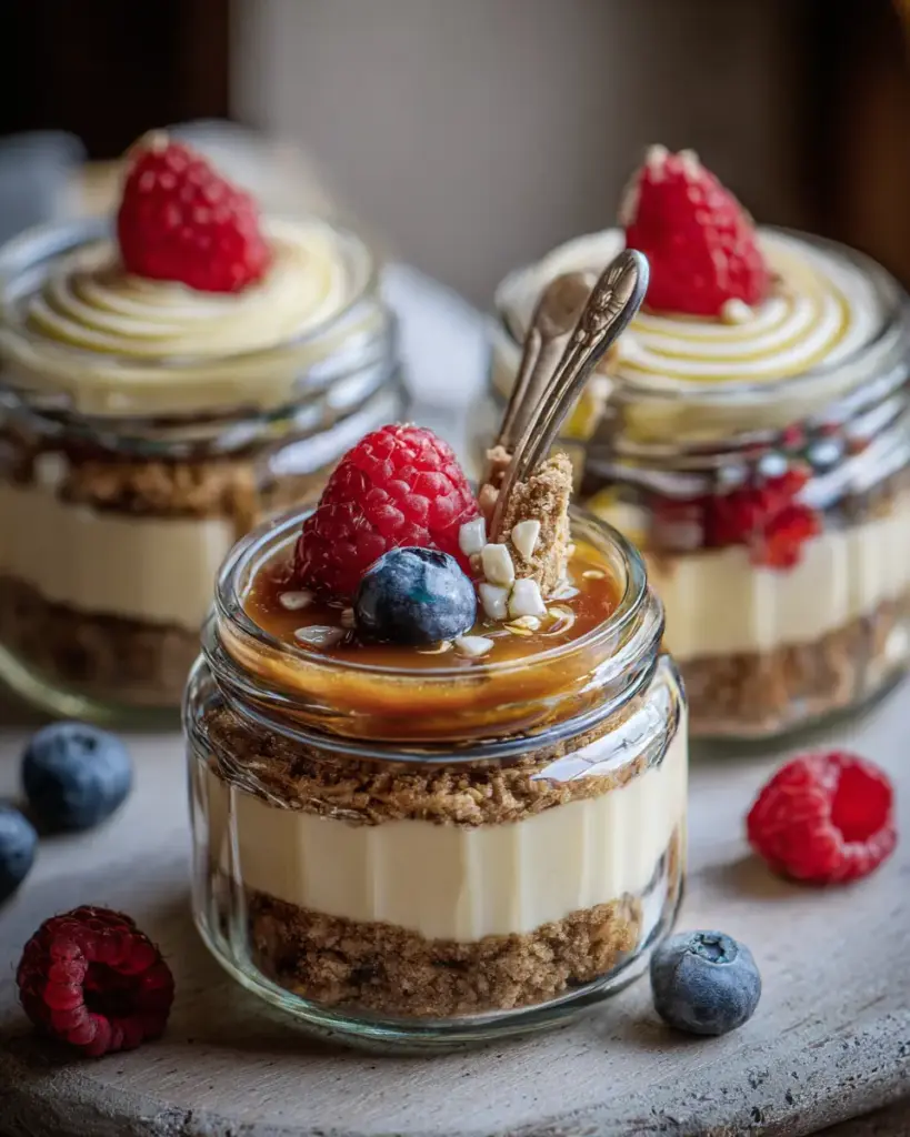 A delicious plate of Easy High Protein Cheesecake Jars