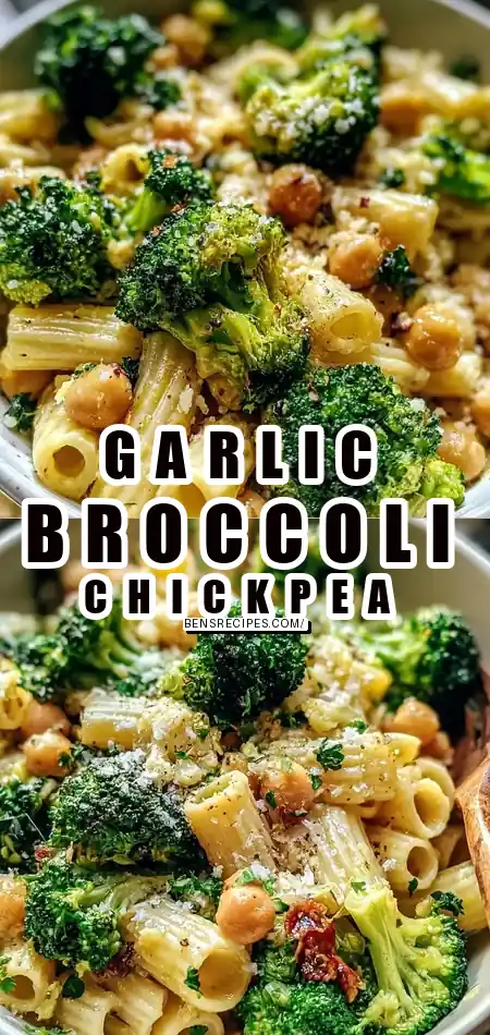 Pinterest pin (Design 1) for Broccoli Chickpea Pasta with Garlic Olive Oil