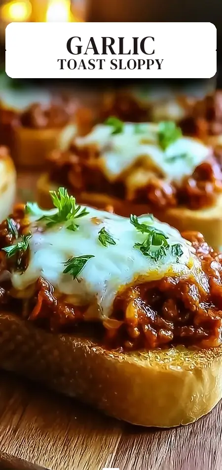Pinterest pin (Design 2) for Open Face Garlic Toast Sloppy Joes-Quick Family Meals