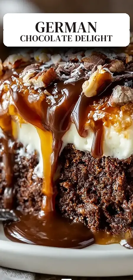 Pinterest pin (Design 2) for Decadent German Chocolate Poke Cake