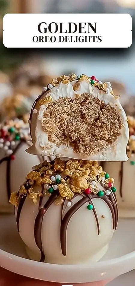 Pinterest pin (Design 2) for Christmas Golden Oreo Truffles