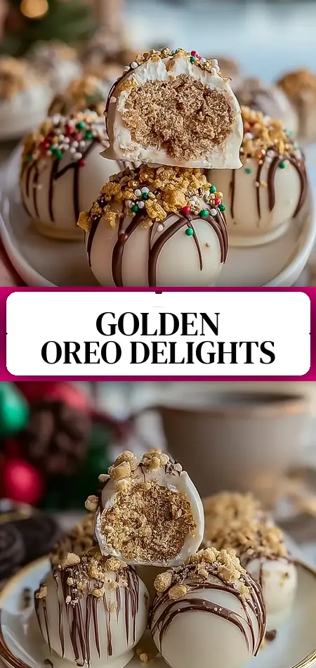 Pinterest pin (Design 3) for Christmas Golden Oreo Truffles