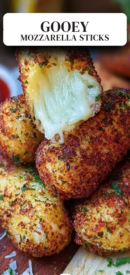 Pinterest pin (Design 2) for Crispy Air Fryer Mozzarella Sticks Recipe Easy Homemade Gooey Center