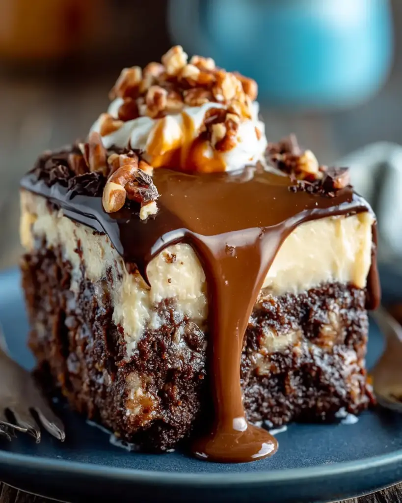 A delicious plate of German Chocolate Poke Cake