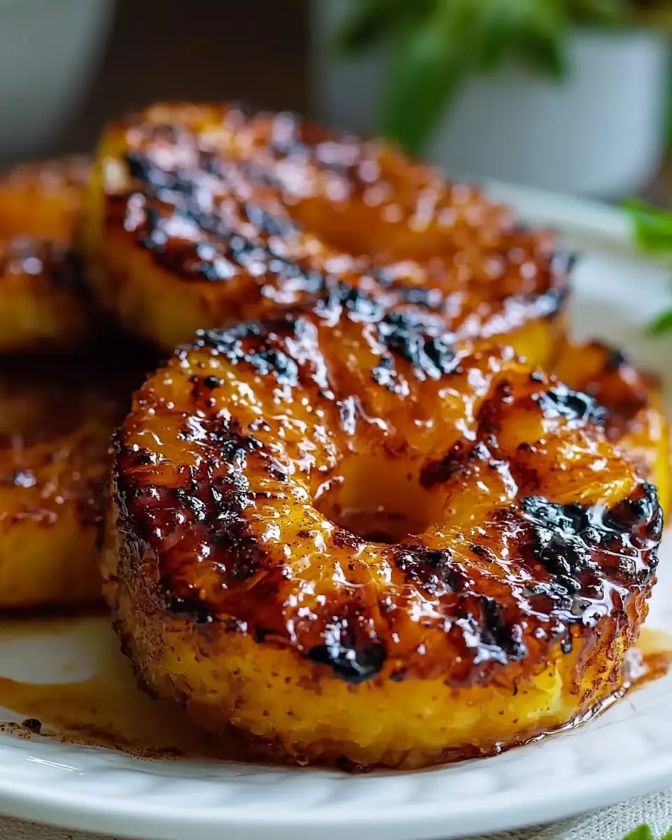A delicious plate of Grilled Pineapple with Cinnamon Honey Glaze