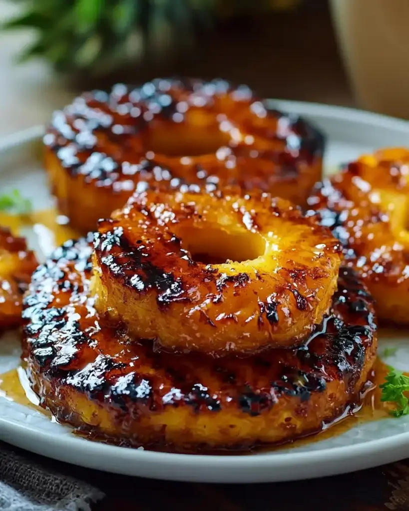A delicious plate of Grilled Pineapple with Cinnamon Honey Glaze