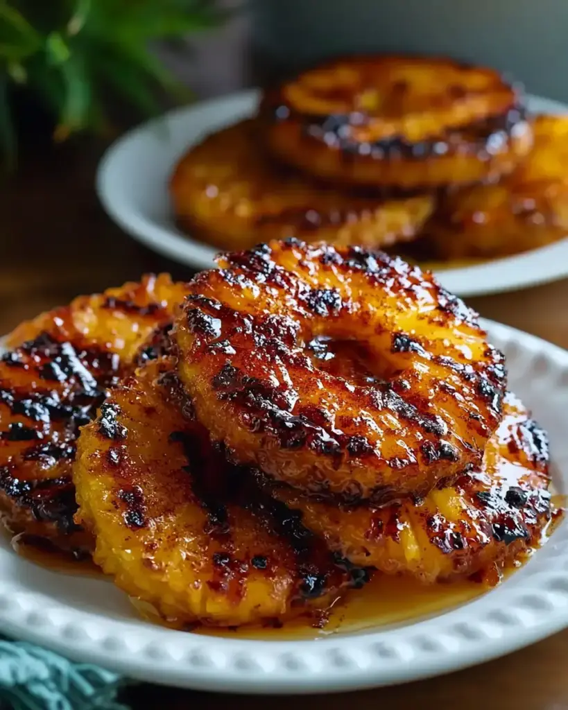 A delicious plate of Grilled Pineapple with Cinnamon Honey Glaze