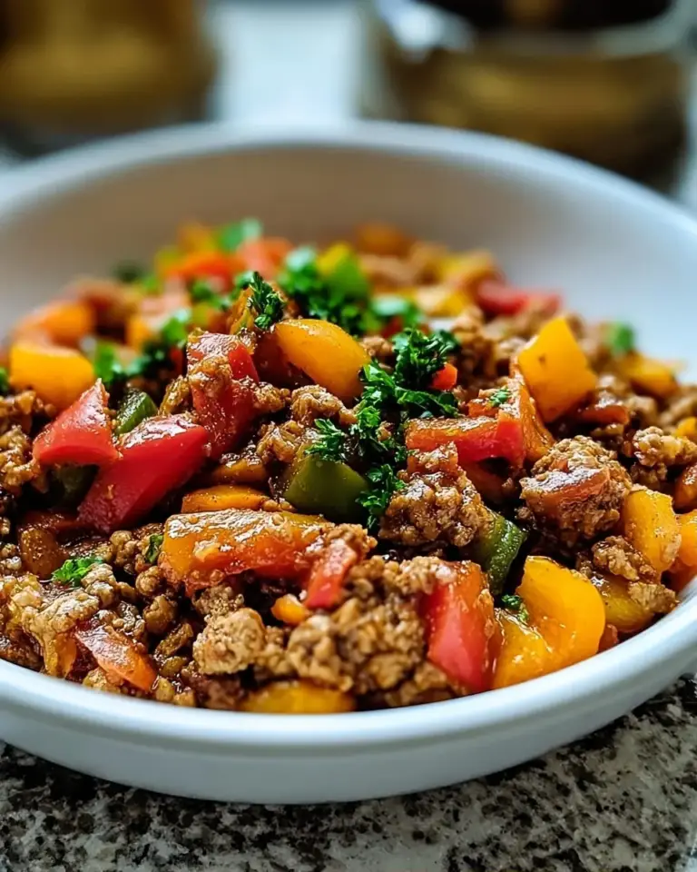 A delicious plate of Ground turkey and peppers