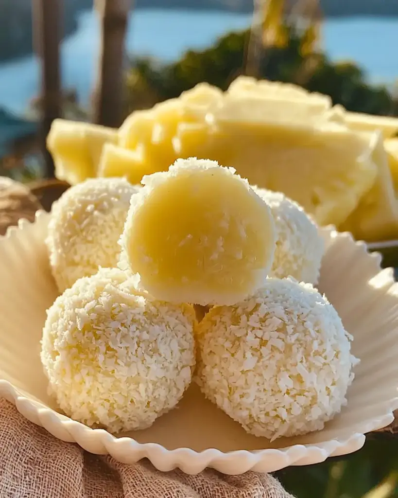 A delicious plate of Hawaiian Pineapple Coconut Truffles