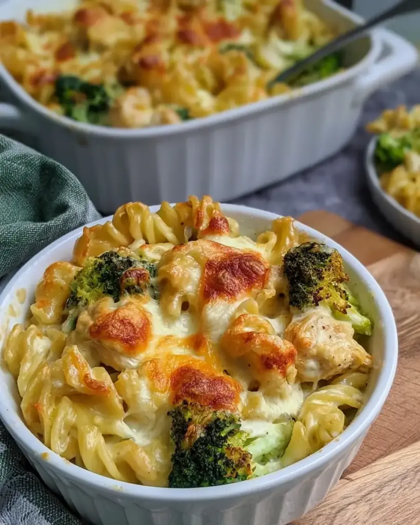 A delicious plate of High Protein Alfredo Bake Recipe 30g Protein Easy Comfort Meal Prep