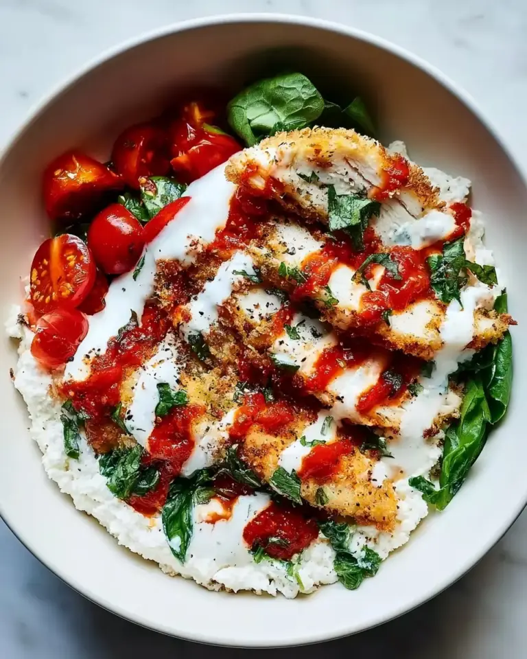 A delicious plate of High-Protein Chicken Parm Cottage Cheese Bowl