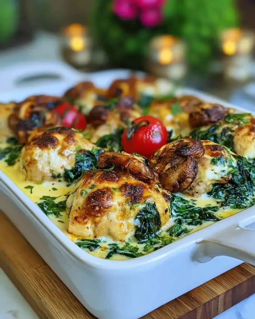 A delicious plate of High Protein Chicken Spinach Bake Easy One-Pan Meal with 35g Protein
