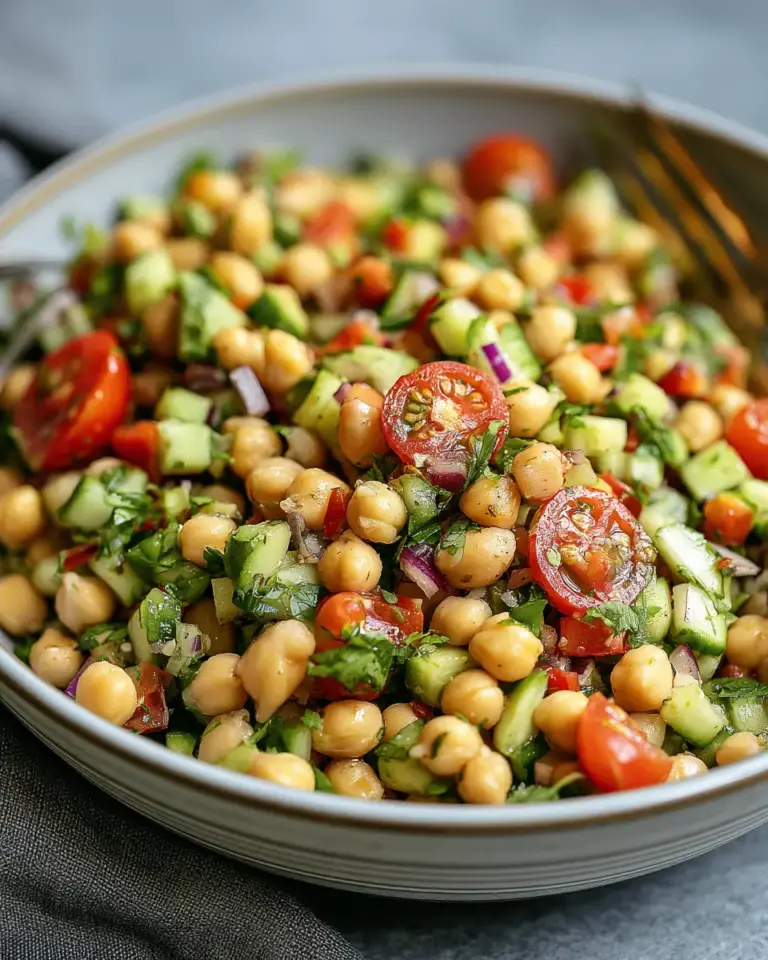 A delicious plate of High Protein Chickpea Salad (Vegan + Gluten-Free) – Fresh, Protein-Packed, and Flavorful