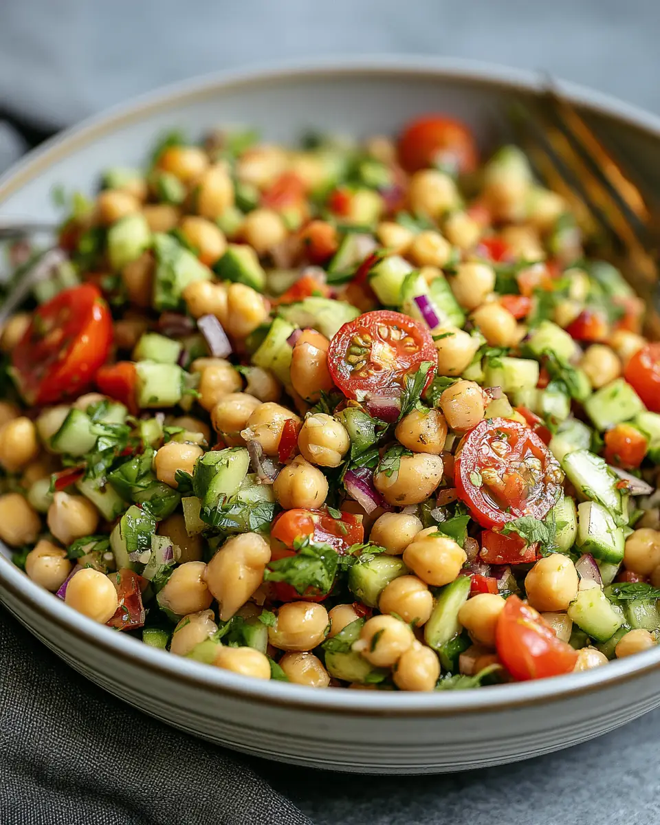 A delicious plate of High Protein Chickpea Salad (Vegan + Gluten-Free) – Fresh, Protein-Packed, and Flavorful