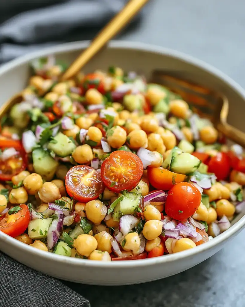 A delicious plate of High Protein Chickpea Salad (Vegan + Gluten-Free) – Fresh, Protein-Packed, and Flavorful