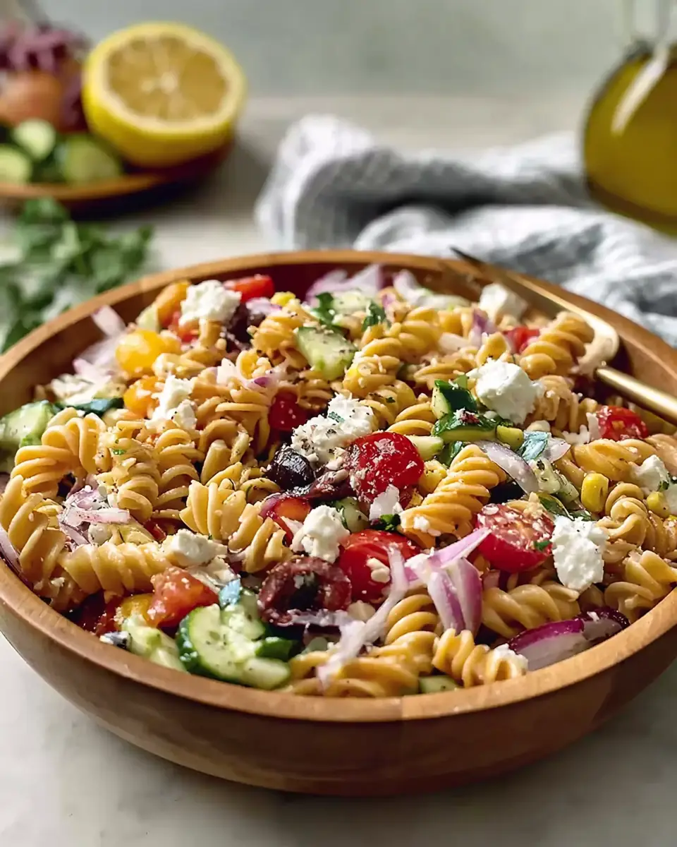 A delicious plate of High Protein Greek Pasta Salad