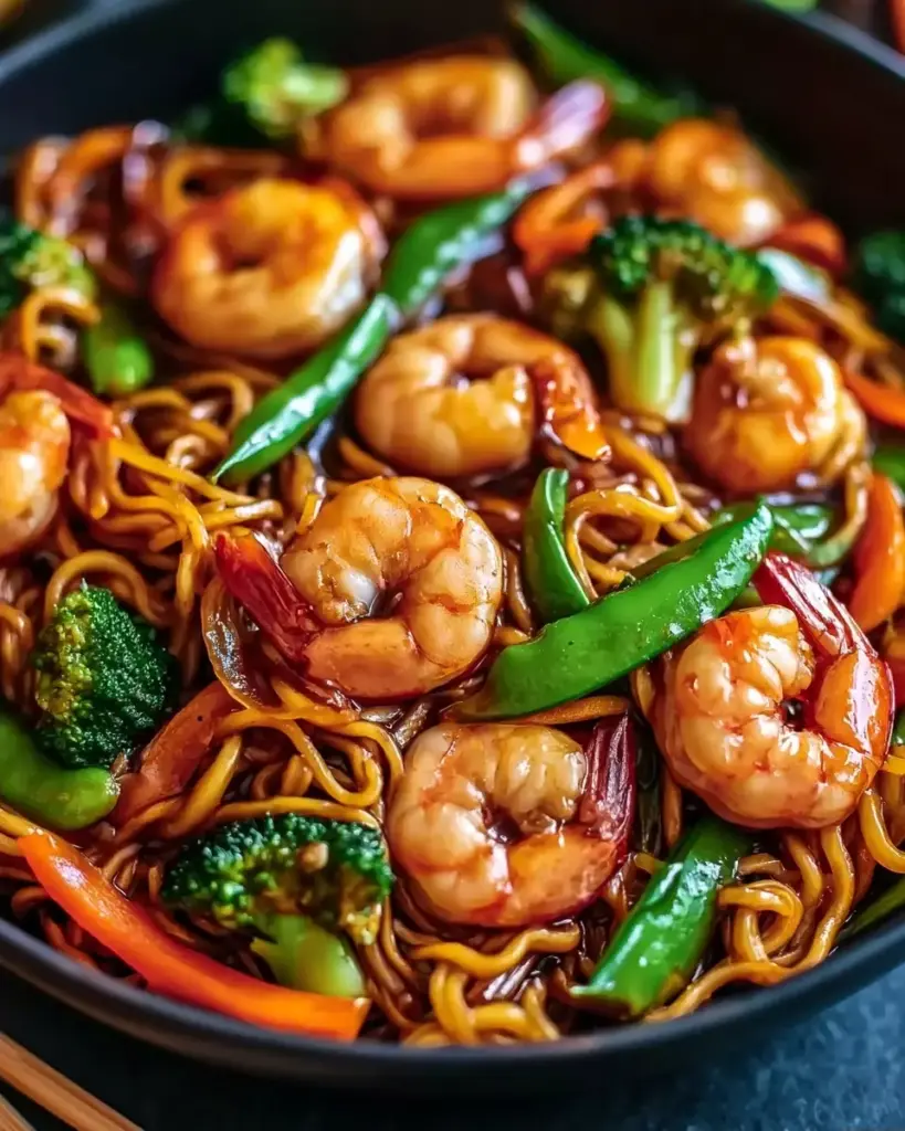 A delicious plate of High-Protein Shrimp Stir Fry with Noodles (25-Minutes)